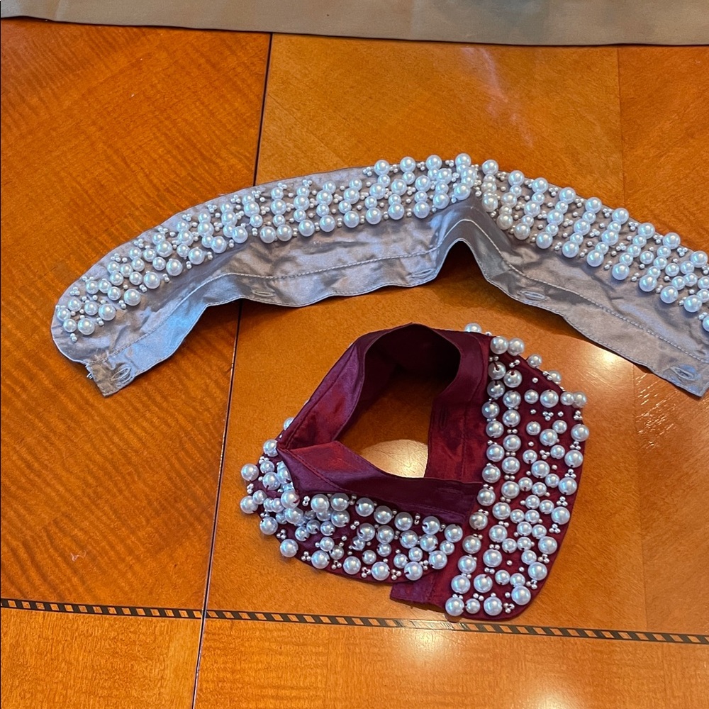 Pearl Embellished collars set of 2 grey  And burgundy  17.5 inch